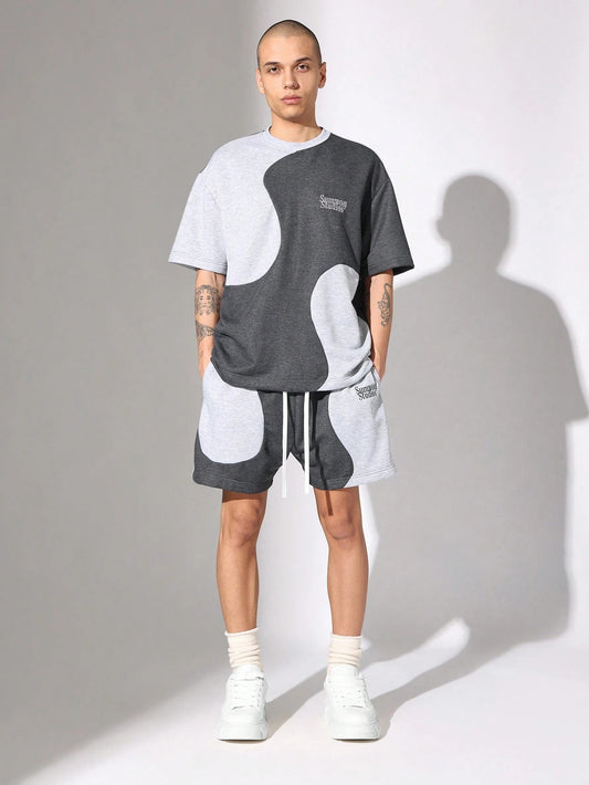 Ensemble T-shirt Oversize & Short à Patchwork Bicolore